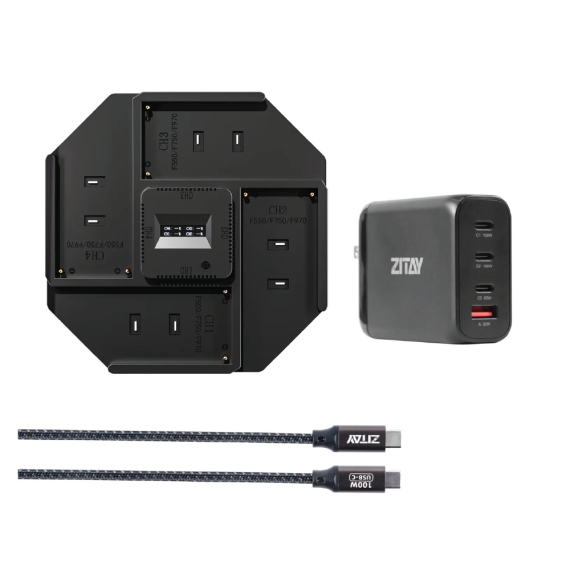 【Zitay】NP-F 4-Channel 100W High Power Battery Charger Fast Quad Charge with PD adaptor