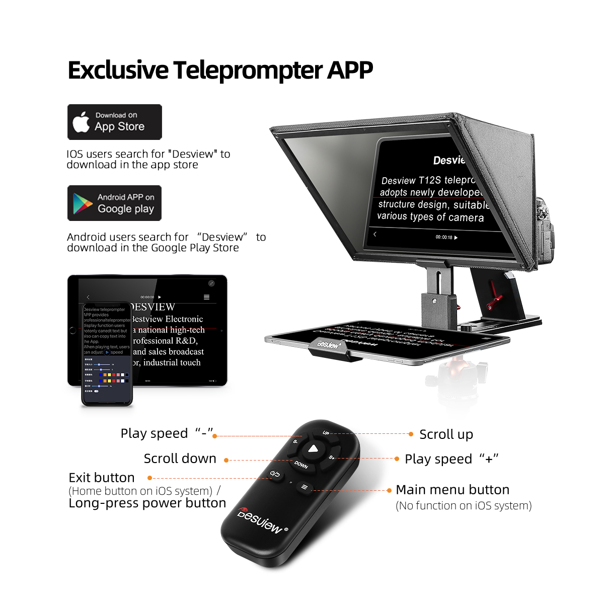 【Desview】T12S Smartphone/tablet Portable Teleprompter