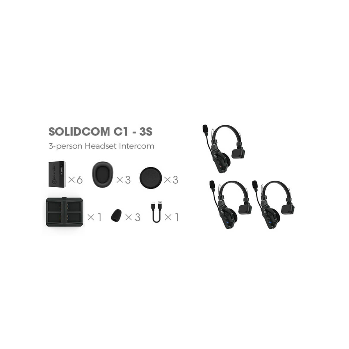【Hollyland】Solidcom C1 Full-Duplex Wireless Intercom System with 3 Headsets