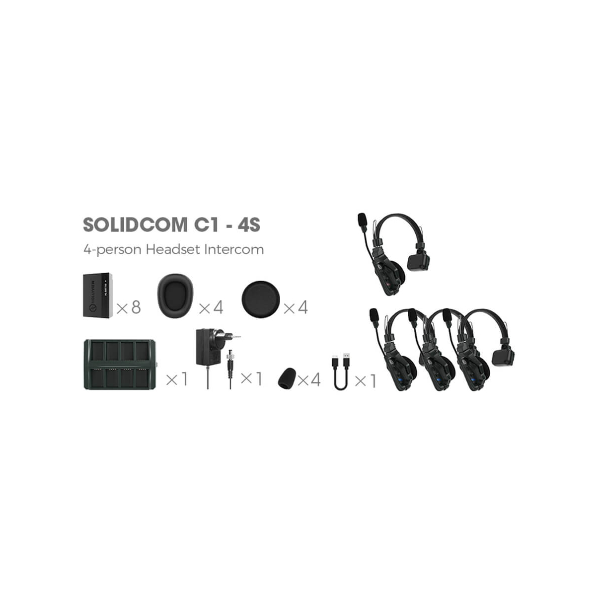 【Hollyland】Solidcom C1 Full-Duplex Wireless Intercom System with 4 Headsets