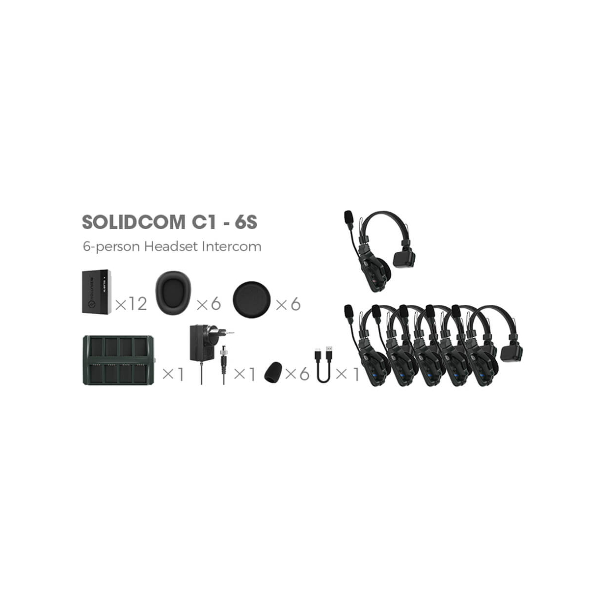 【Hollyland】Solidcom C1 Full-Duplex Wireless Intercom System with 6 Headsets