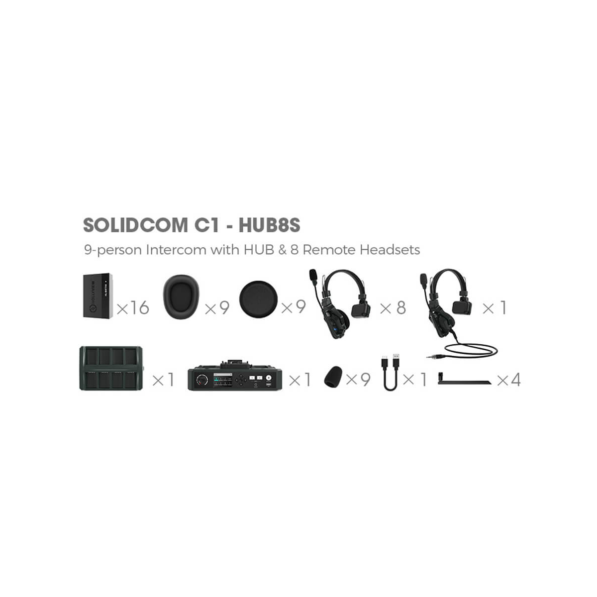 【Hollyland】Solidcom C1 Full-Duplex Wireless Intercom System with 9 Headsets & Hub