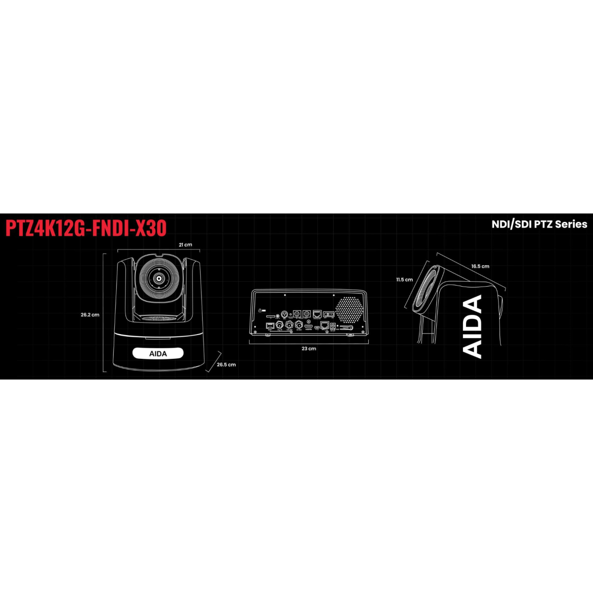 AIDA Imaging】PTZ4K12G-FNDI-X30B UHD Full NDI/HX3/12G-SDI/HDMI/SRT/IP Auto-tracking PTZ Camera with 30x Optical Zoom (Black)