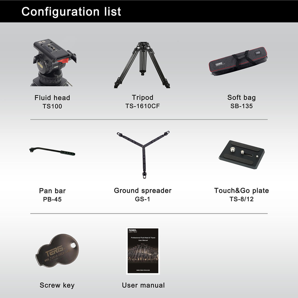 【Teris】TS100CF Fluid Head & Tripod Kit