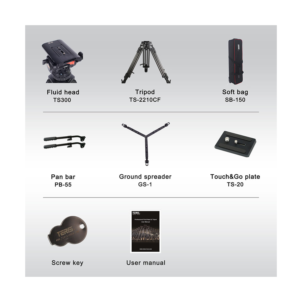 【Teris】TS300CF Fluid Head & Tripod Kit