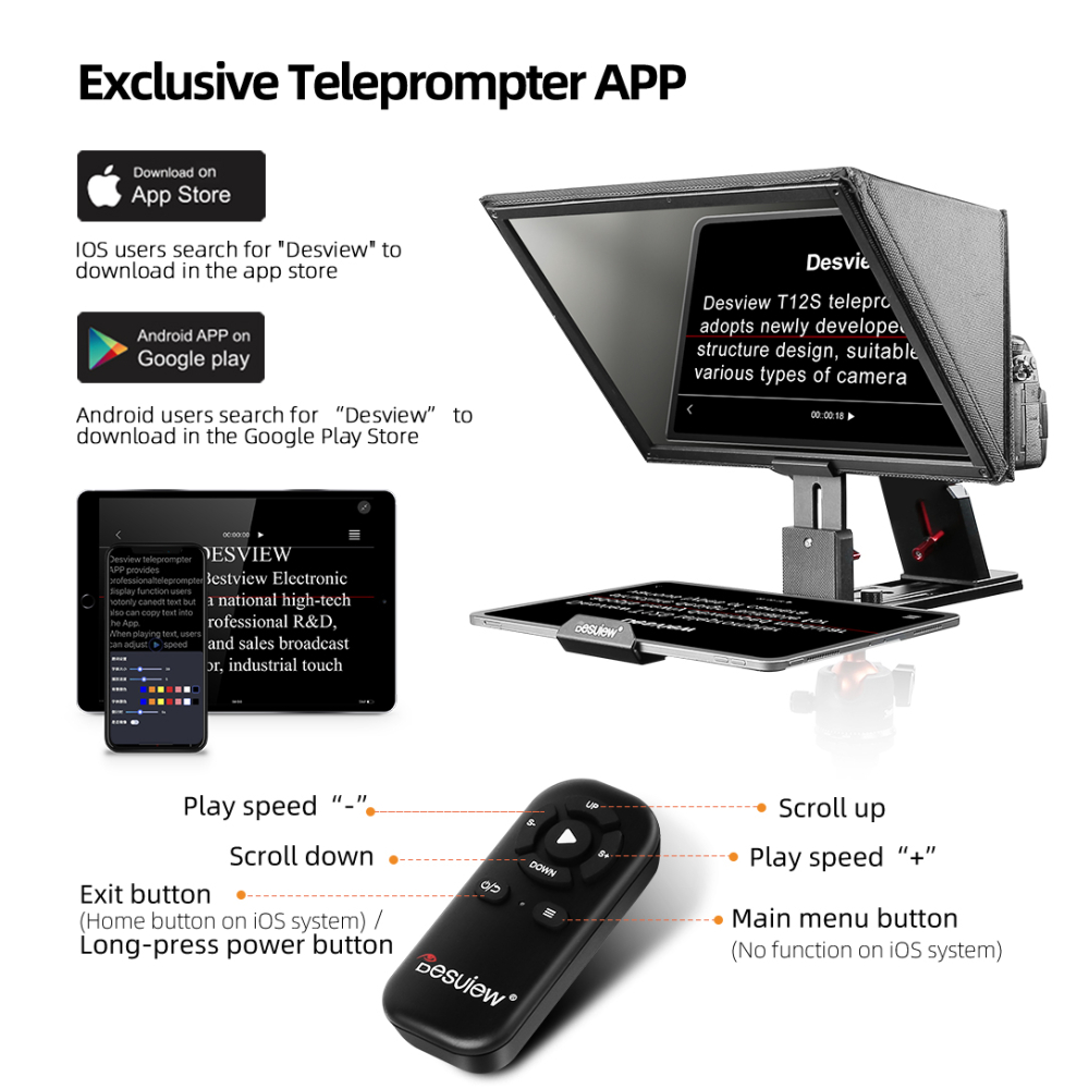 【Desview】T12S Smartphone/tablet Portable Teleprompter