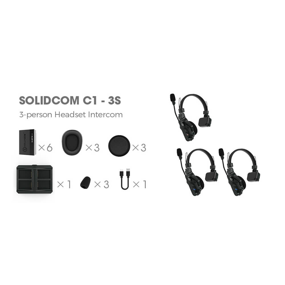 【Hollyland】Solidcom C1 Full-Duplex Wireless Intercom System with 3 Headsets