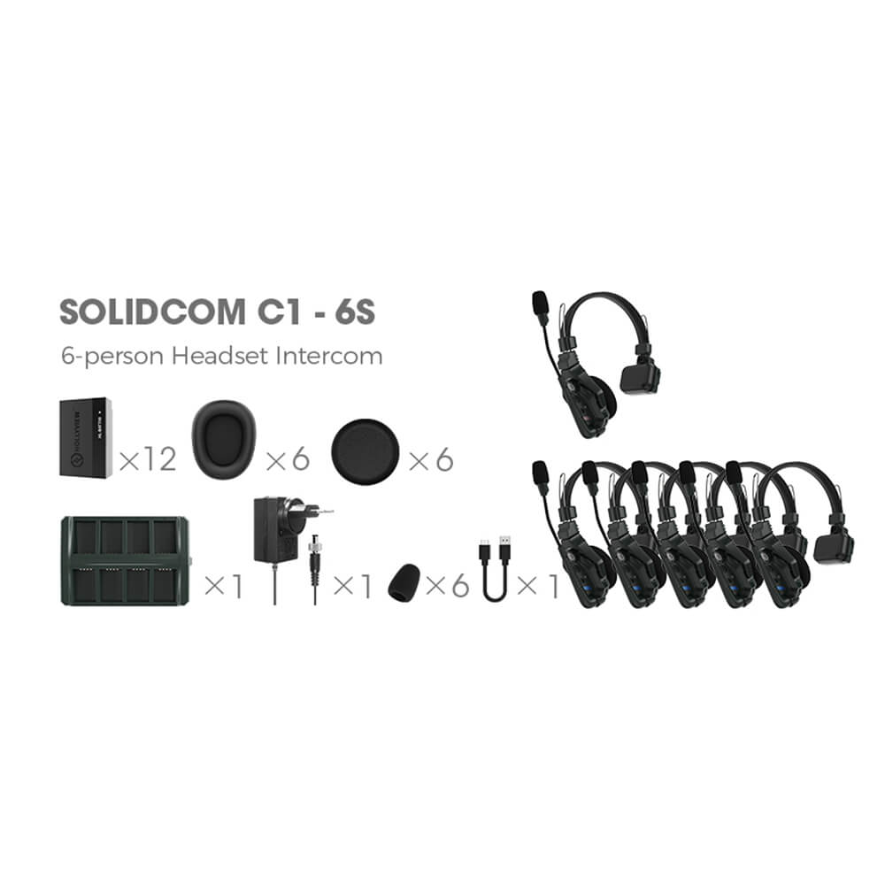 【Hollyland】Solidcom C1 Full-Duplex Wireless Intercom System with 6 Headsets