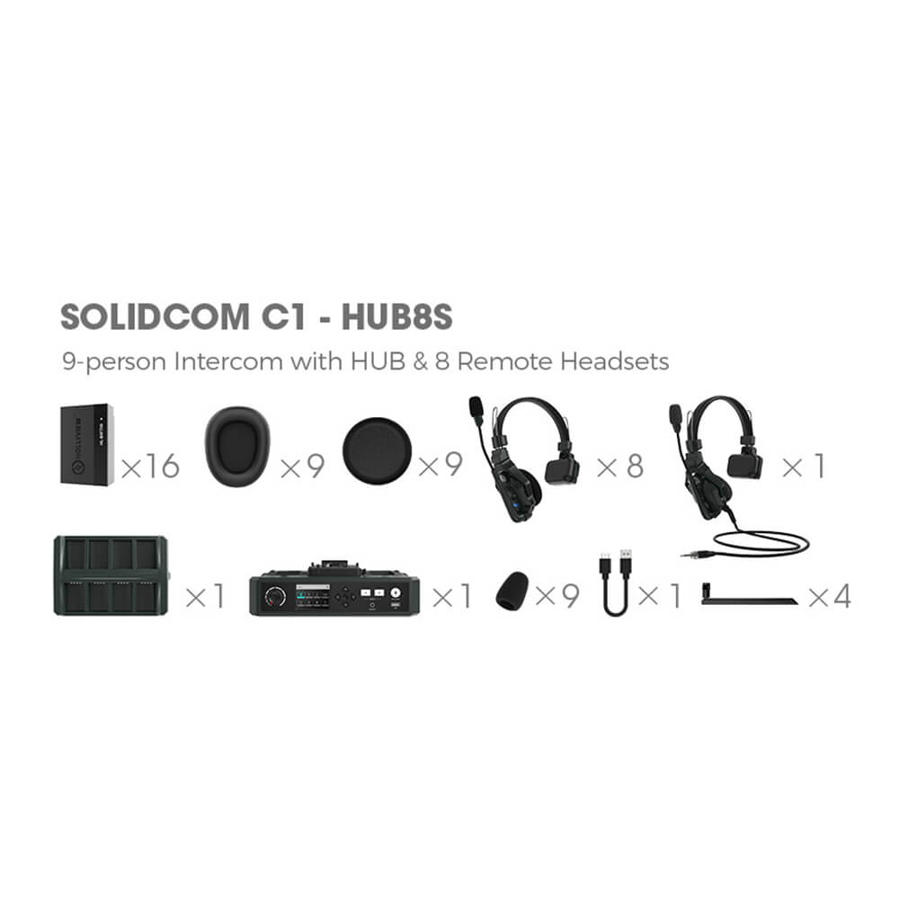 【Hollyland】Solidcom C1 Full-Duplex Wireless Intercom System with 9 Headsets & Hub