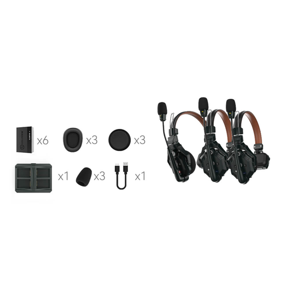 【Hollyland】Solidcom C1 Pro Full-Duplex ENC Wireless Intercom System with 3 Headsets
