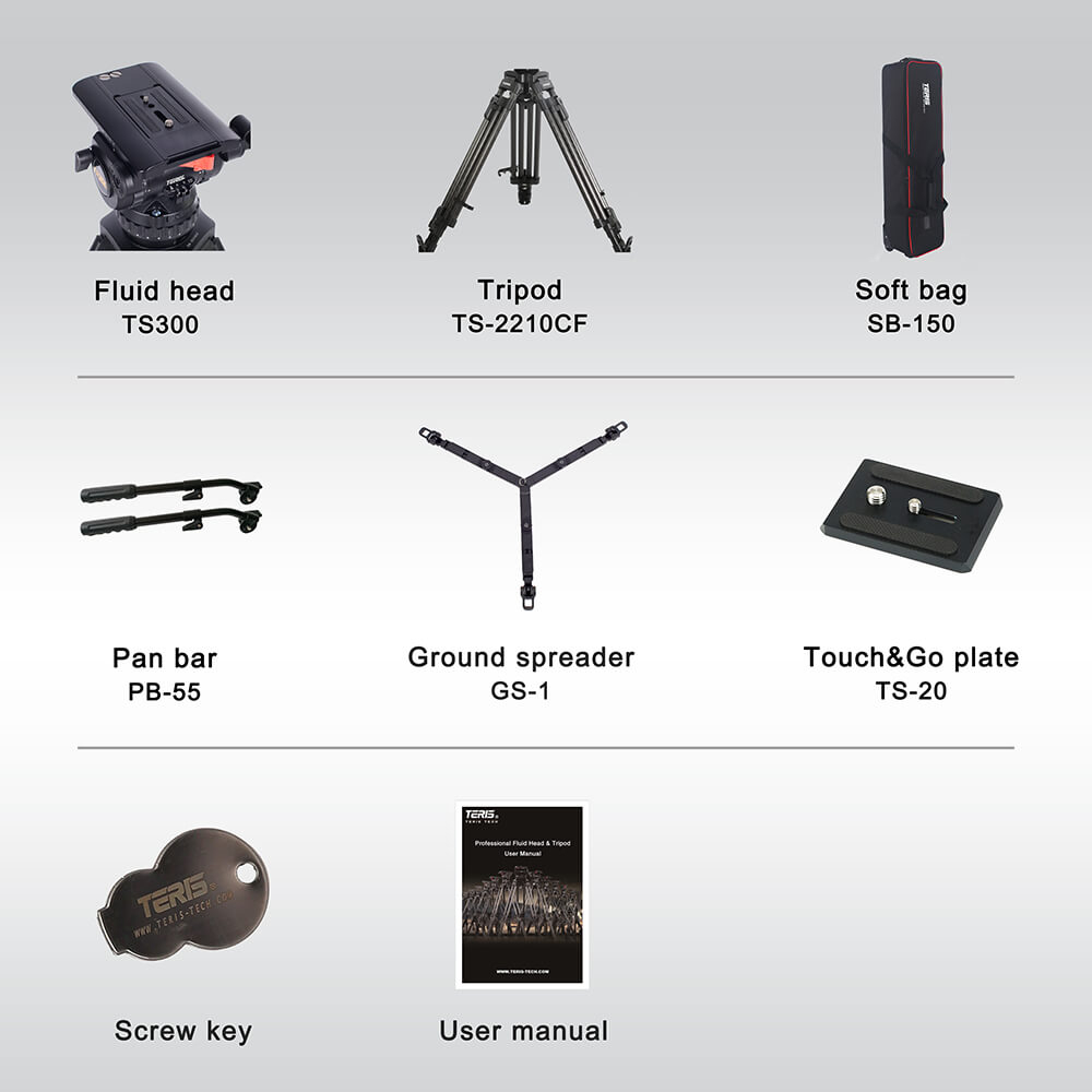 【Teris】TS300CF Fluid Head & Tripod Kit