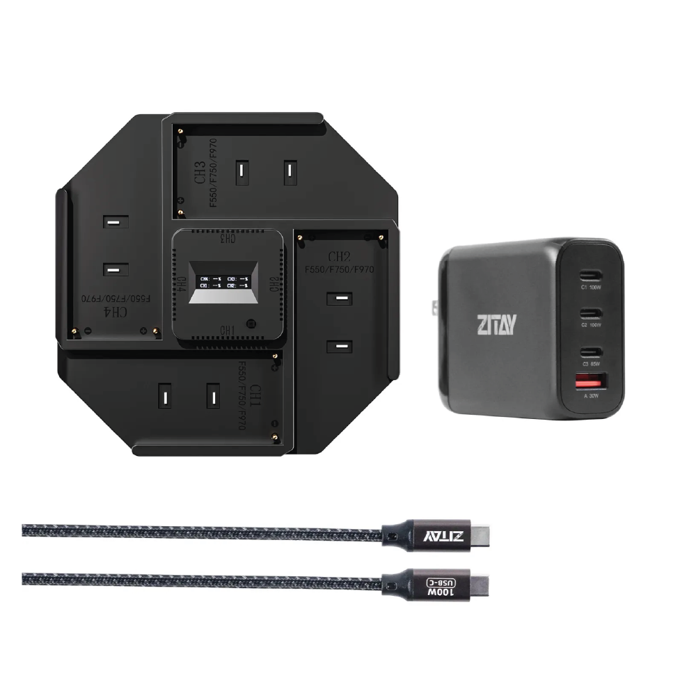 【Zitay】NP-F 4-Channel 100W High Power Battery Charger Fast Quad Charge with PD adaptor